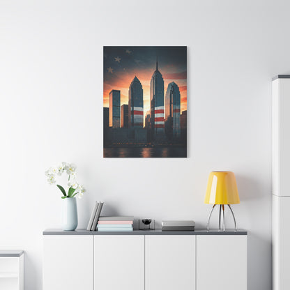 Urban Skyline Patriot Flag Reflection Wall Art & Canvas Prints