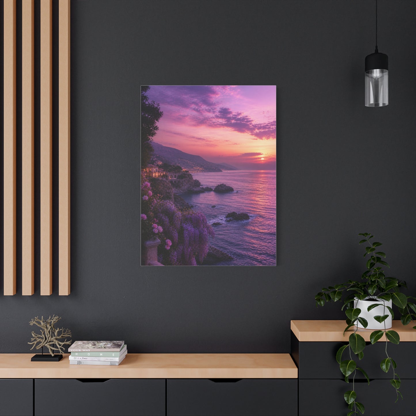 Violet Coastal Sunset Landscape Wall Art & Canvas Print
