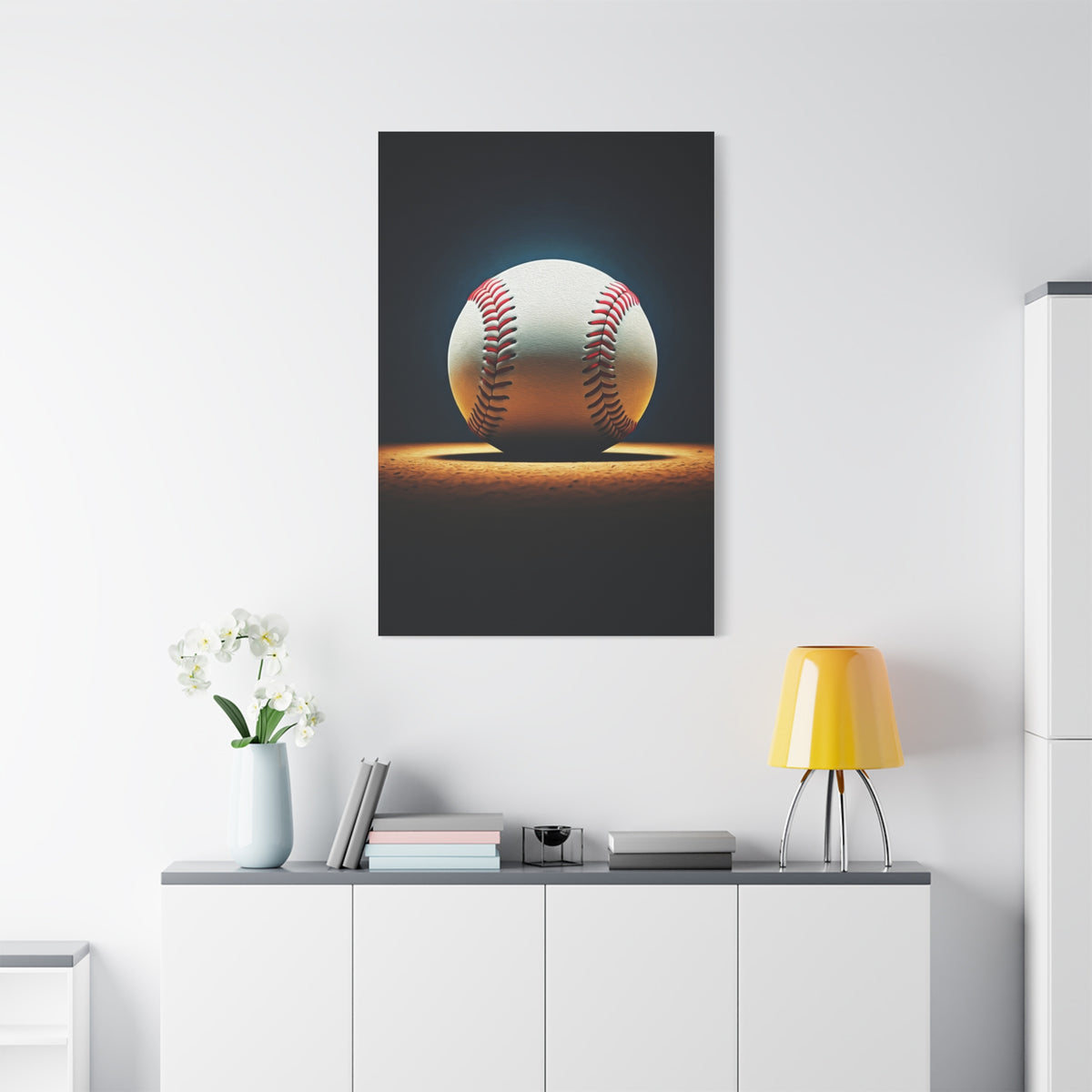Baseball Ball on Field Spotlight Wall Art & Canvas Prints