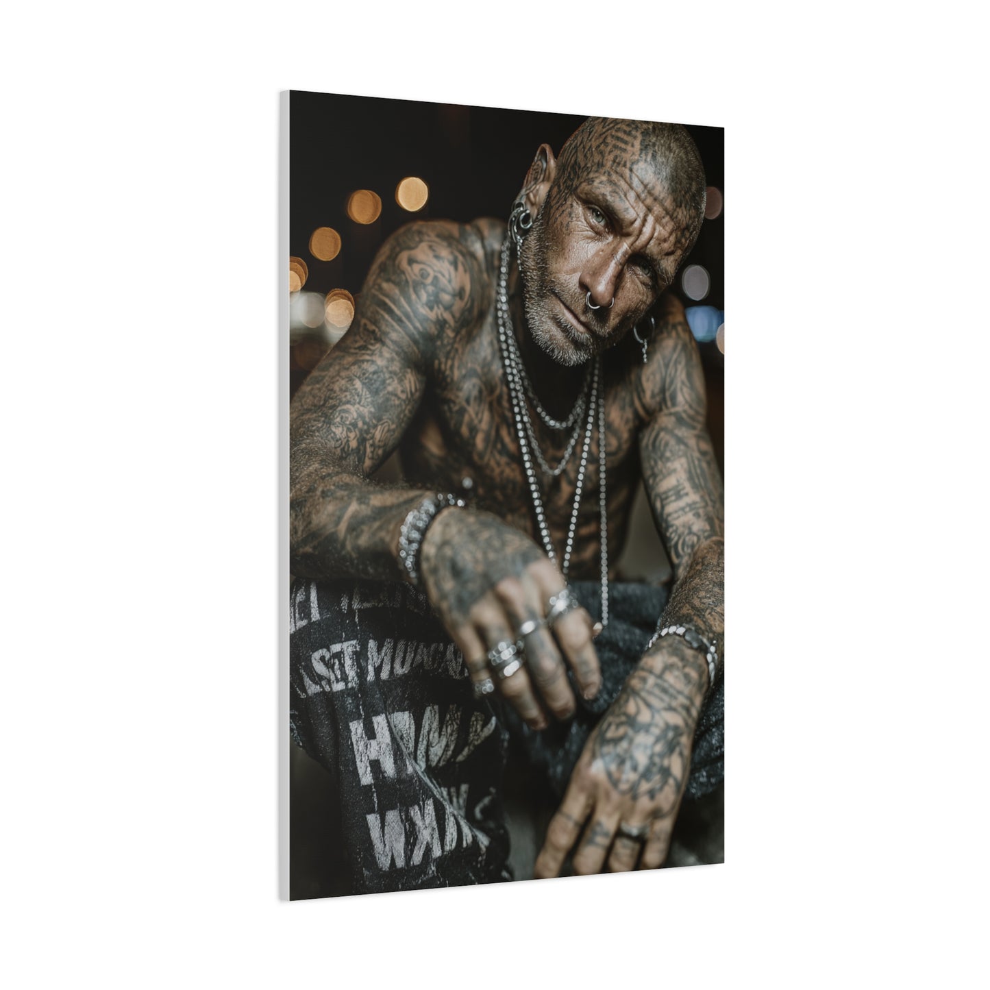 Tattooed Man Street Noir Portrait Wall Art & Canvas Print