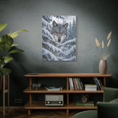Snow-Covered Pine Wolf Close Portrait Wall Art & Canvas Print