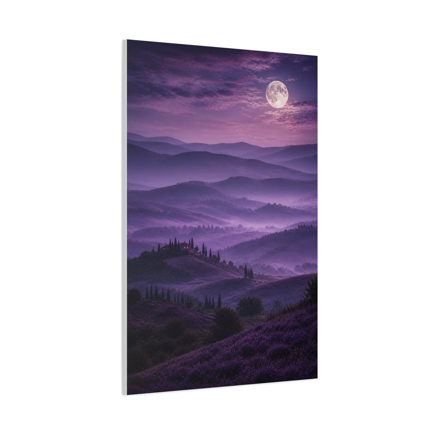 Moonlit Violet Hills Landscape Wall Art & Canvas Print