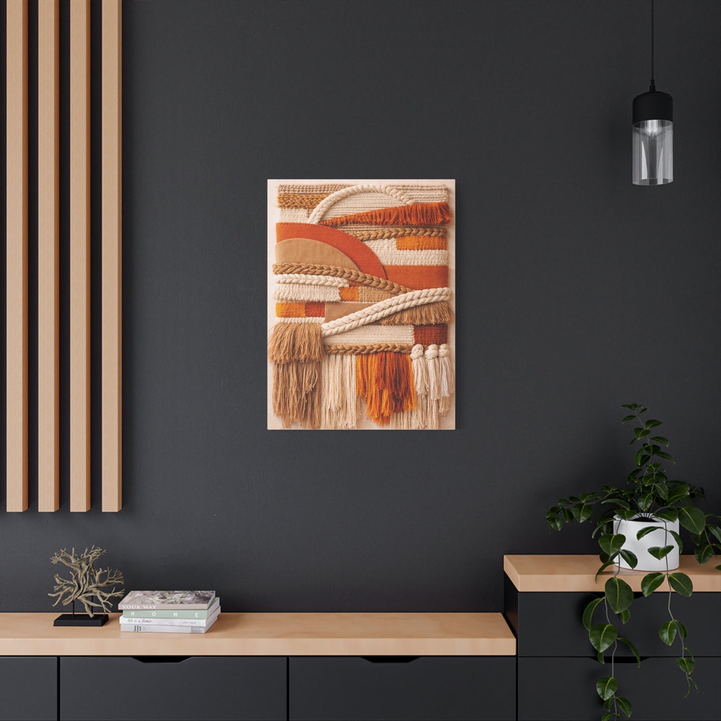 Boho Textile Orange Fiber Composition Wall Art & Canvas Print
