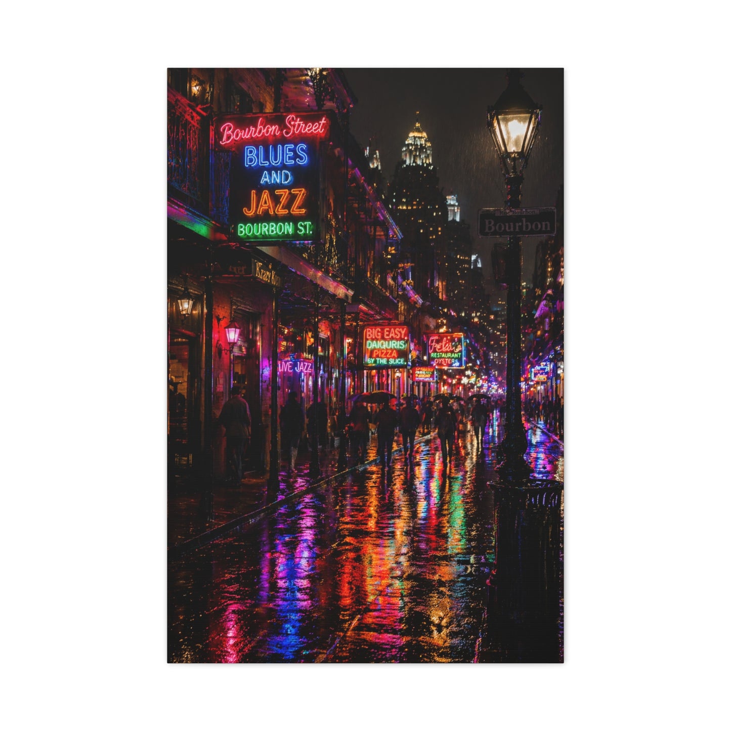 Bourbon Street Neon Rain Night Wall Art & Canvas Print