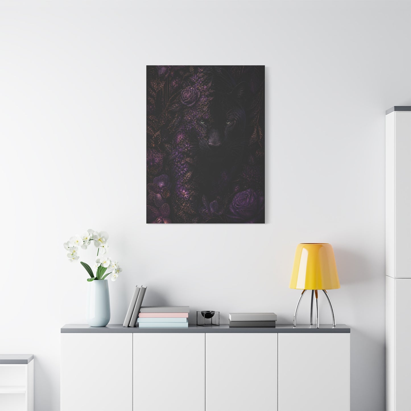Black Panther Floral Jungle Portrait Wall Art & Canvas Print