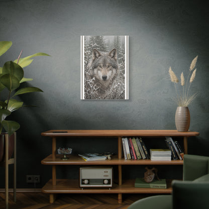 Snow Forest Gray Wolf Framed Portrait Wall Art & Canvas Print