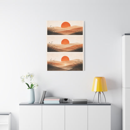 Japandi Orange Sun Triptych Landscape Wall Art & Canvas Print