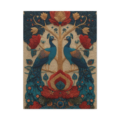 Folk Peacock Tree of Life Wall Art & Canvas Print
