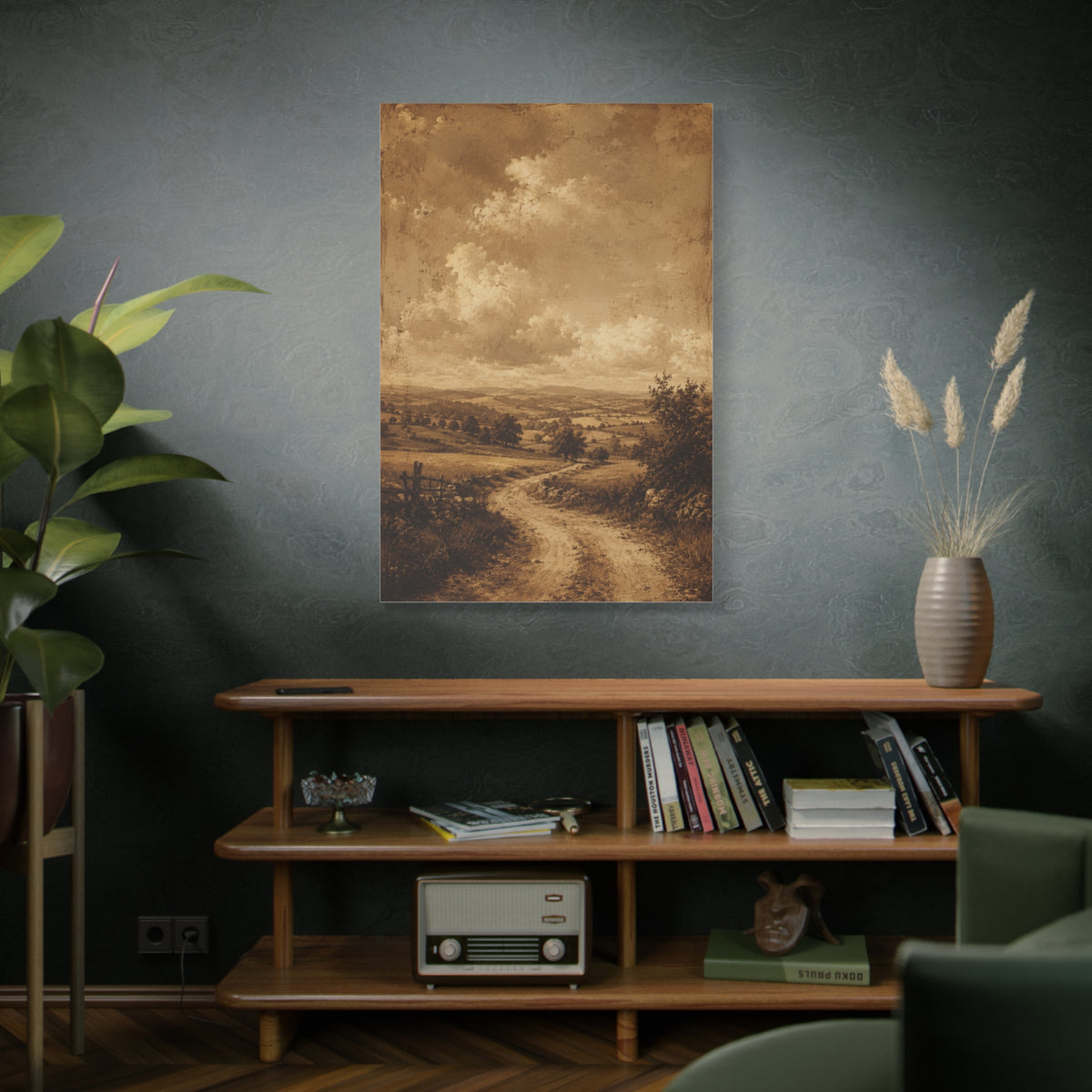 Sepia Countryside Path Panorama Wall Art & Canvas Print