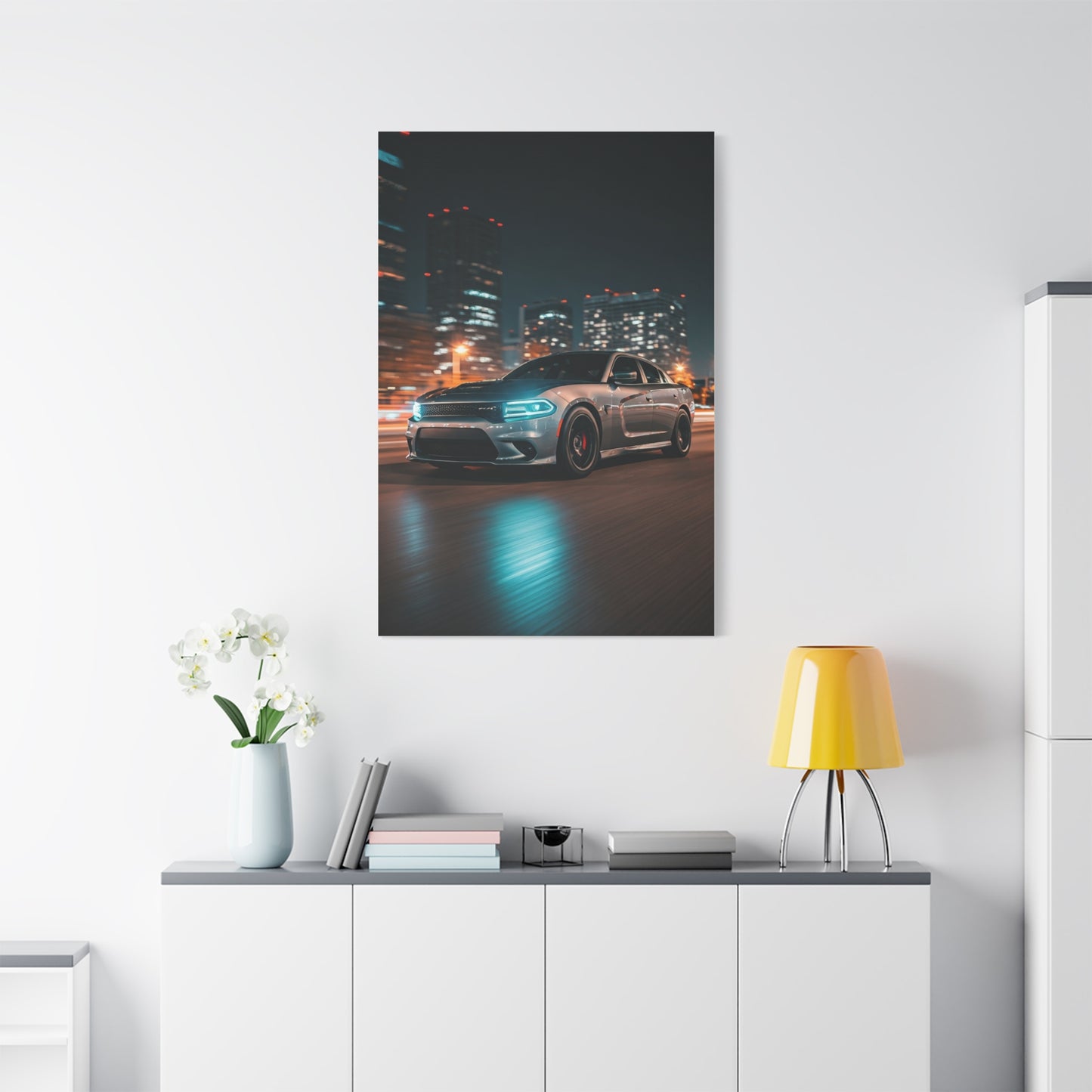 Dodge Charger Hellcat Downtown Night Streets Wall Art & Canvas Prints