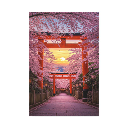 Torii Gate Sakura Pathway at Sunset Wall Art & Canvas Prints