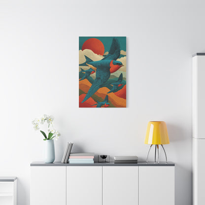 Stylized Swallow Flight Landscape Wall Art & Canvas Print