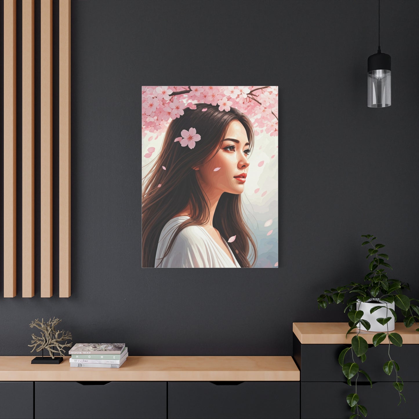 Woman Beneath Falling Cherry Blossoms Wall Art & Canvas Prints