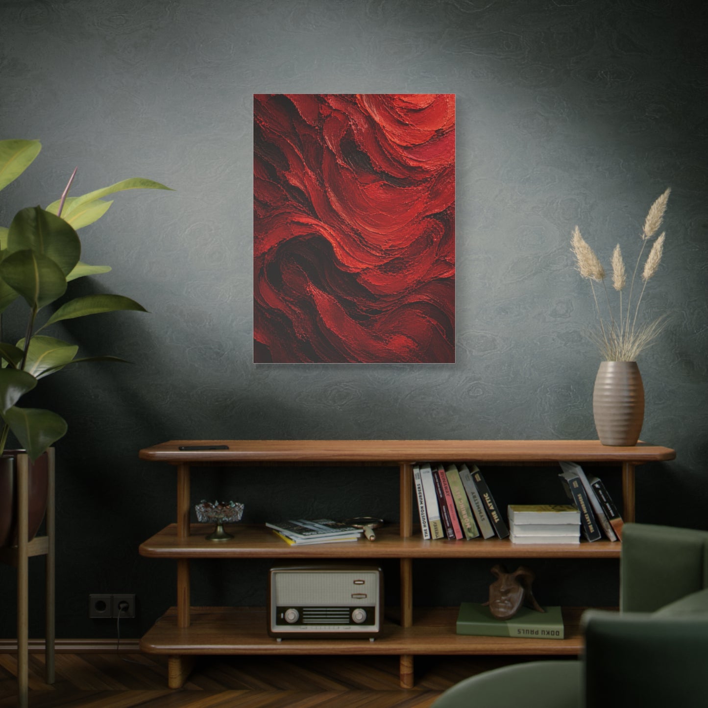 Crimson Wave Impasto Texture Wall Art & Canvas Print