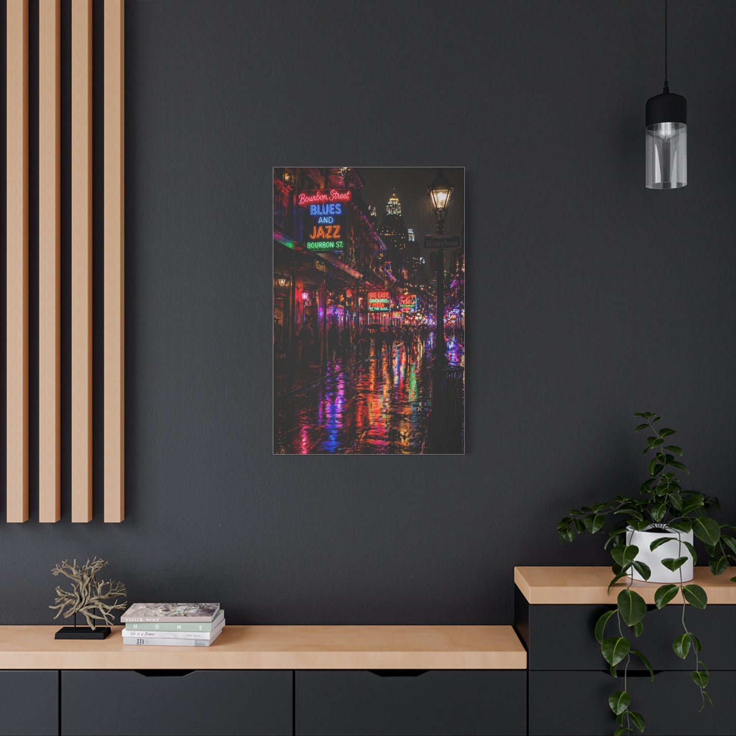 Bourbon Street Neon Rain Night Wall Art & Canvas Print