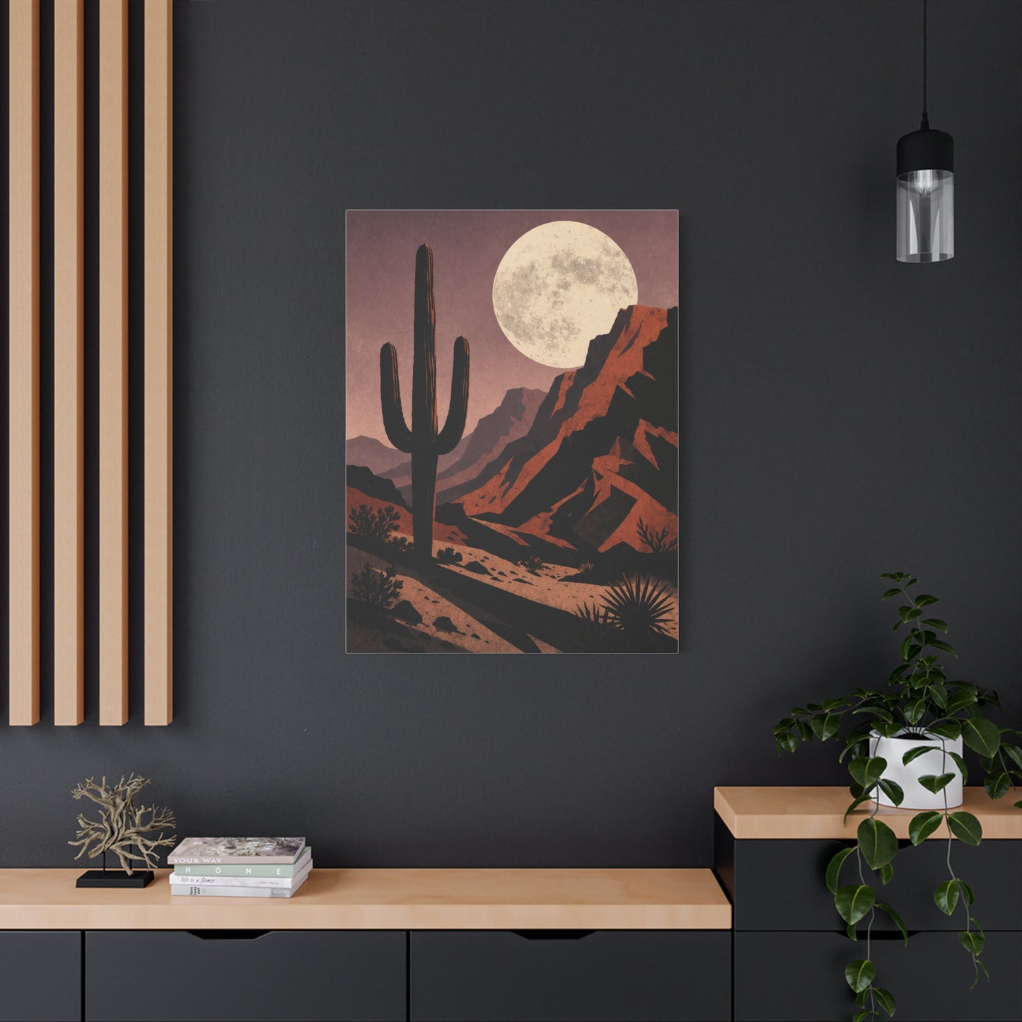Desert Moonrise Cactus Landscape Wall Art & Canvas Print