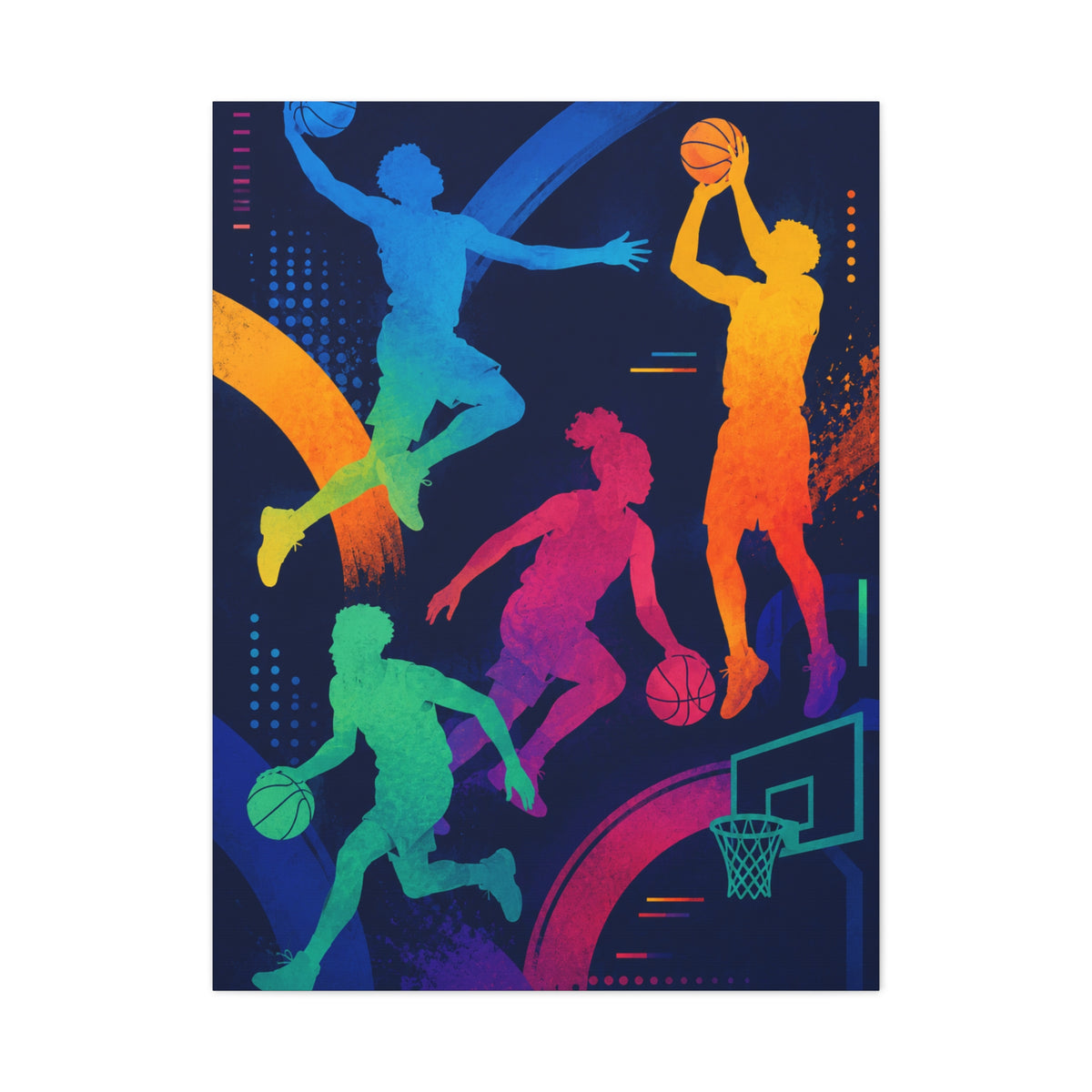 Rainbow Basketball Silhouette Sports Wall Art & Canvas Print