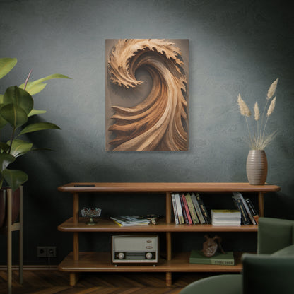 Hand-Carved Wooden Crest Wave Sculpture Wall Art & Canvas Print