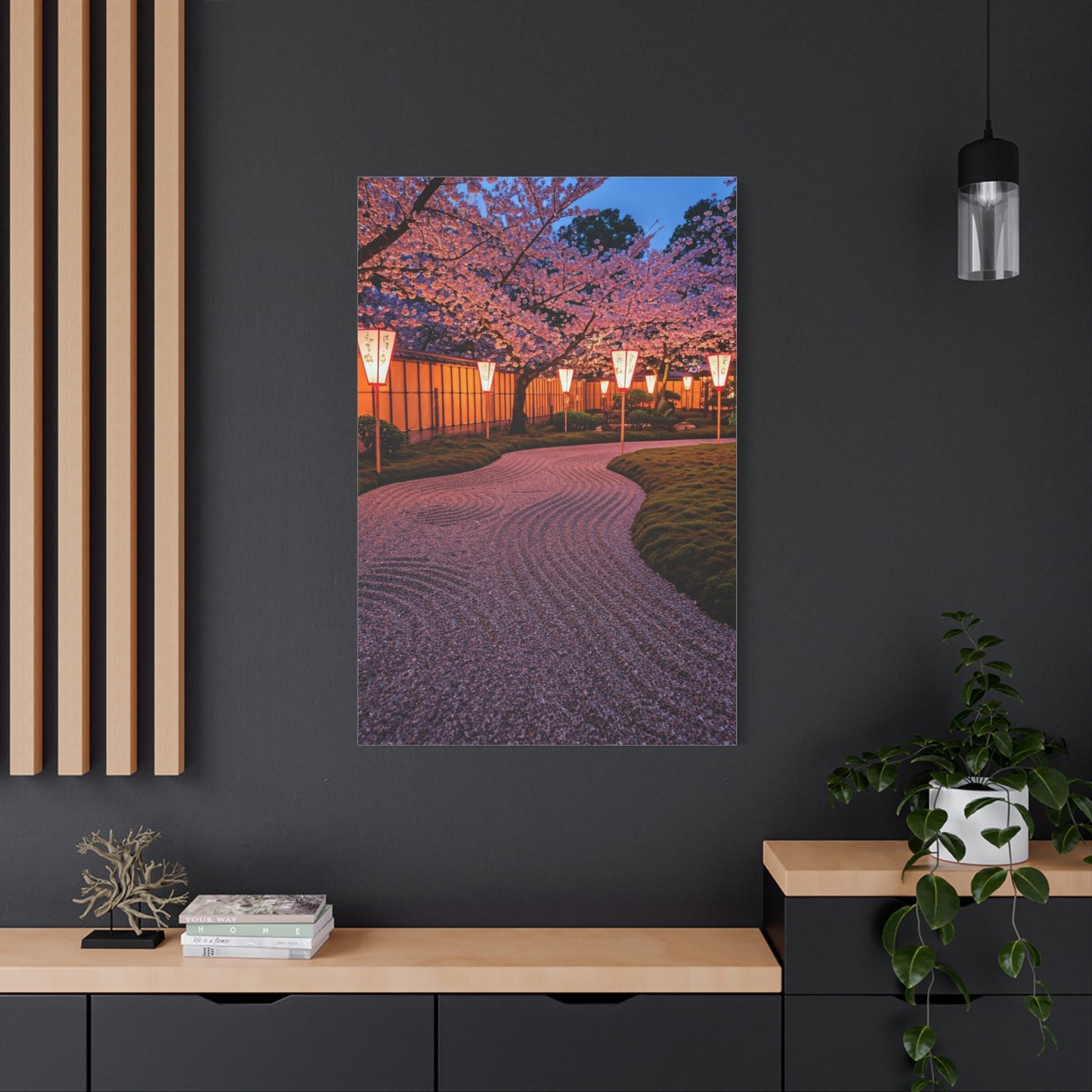 Japanese Lantern Garden With Cherry Blossoms Wall Art & Canvas Prints