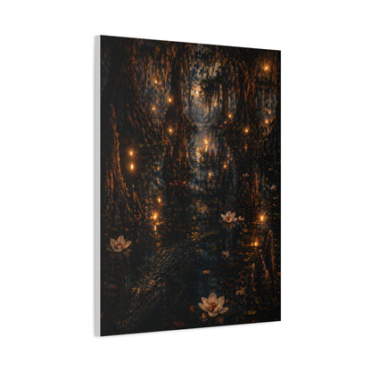 Moonlit Bayou Firefly Scene Wall Art & Canvas Print