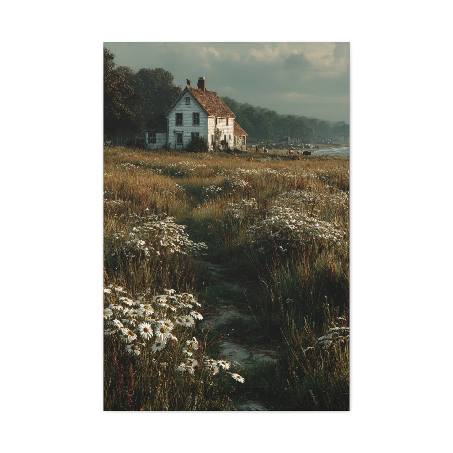 White Farmhouse Wildflower Meadow Wall Art & Canvas Print