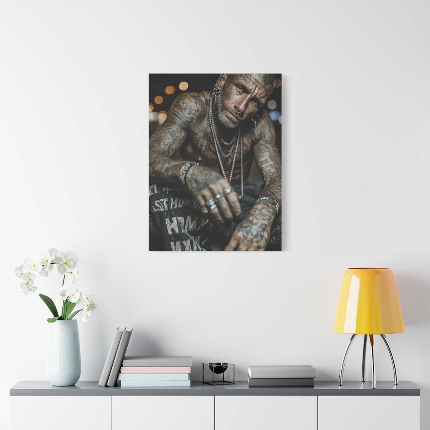 Tattooed Man Street Noir Portrait Wall Art & Canvas Print