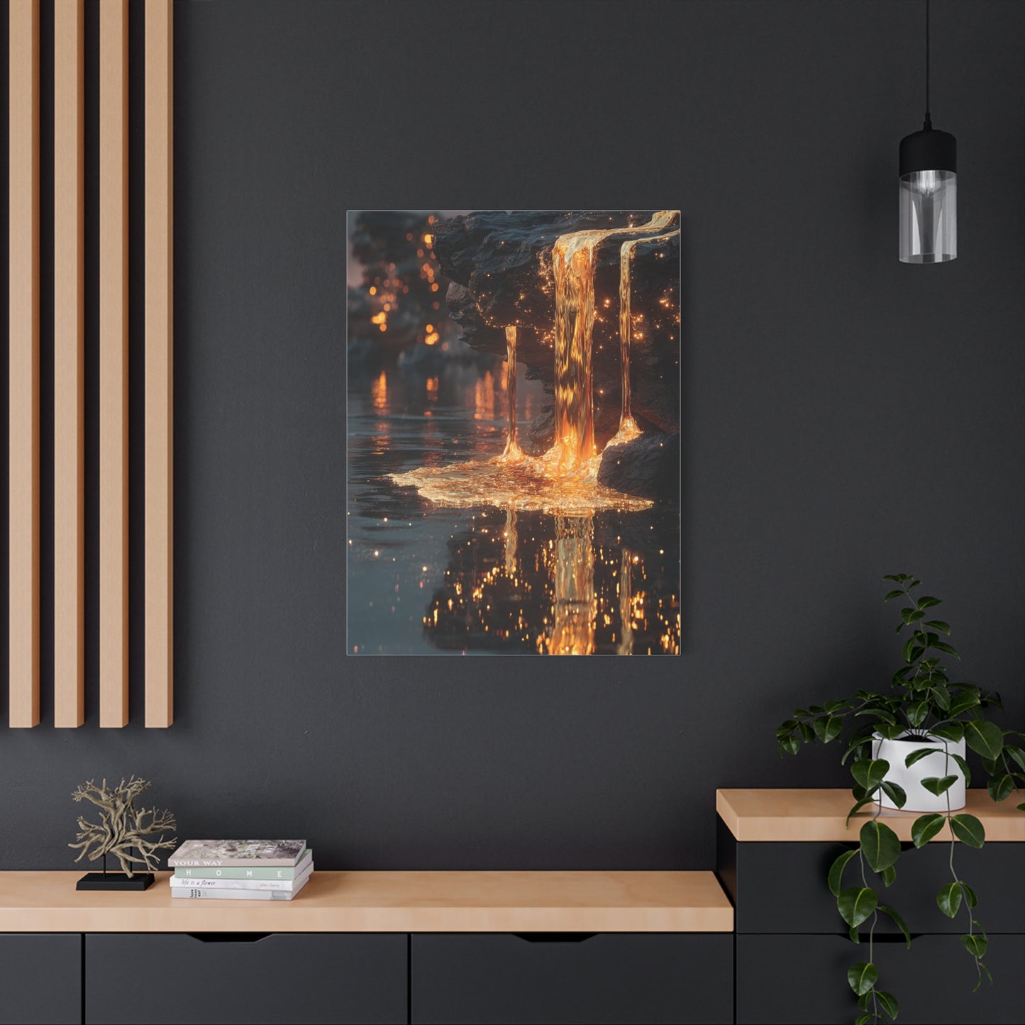 Molten Gold Waterfall Wall Art & Canvas Print