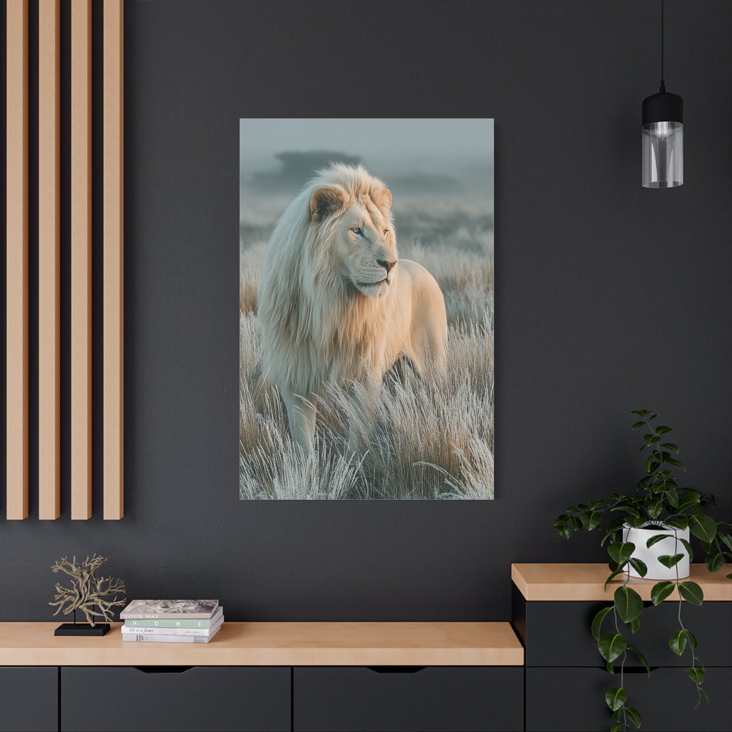 White Lion Frosted Grass Portrait Wall Art & Canvas Print