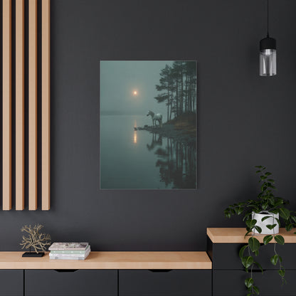 Gray Horse Moonlit Lake Wall Art & Canvas Print