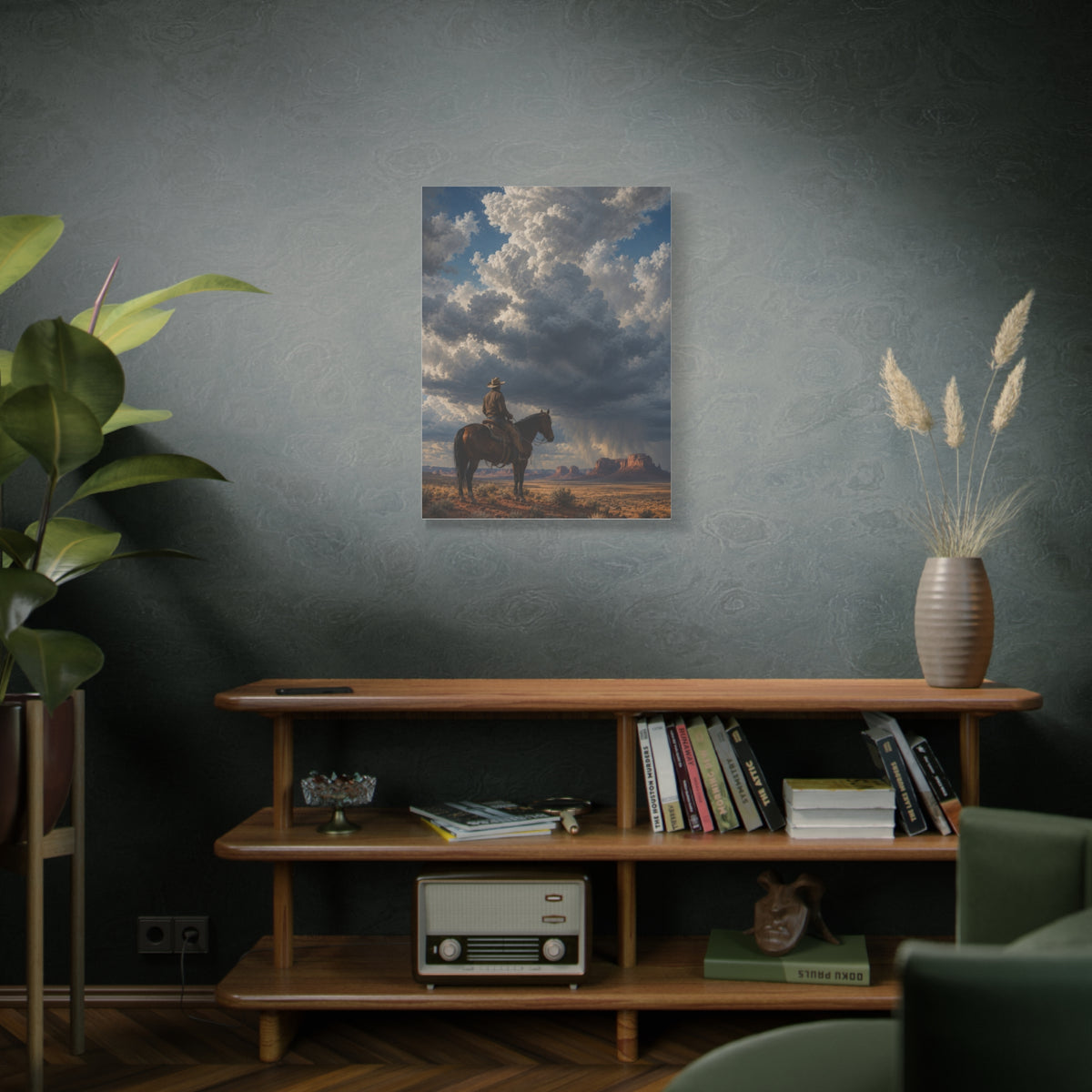 Cowboy Storm Horizon Monument Scene Wall Art & Canvas Print