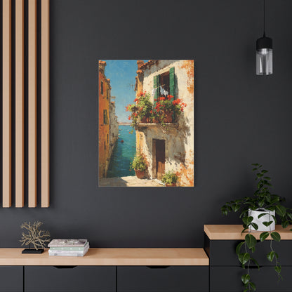 Italian Coastal Balcony Painting Wall Art & Canvas Print