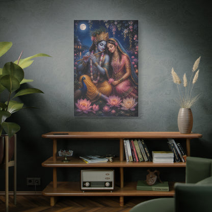 Radha and Krishna Moonlit Lotus Garden Wall Art & Canvas Print