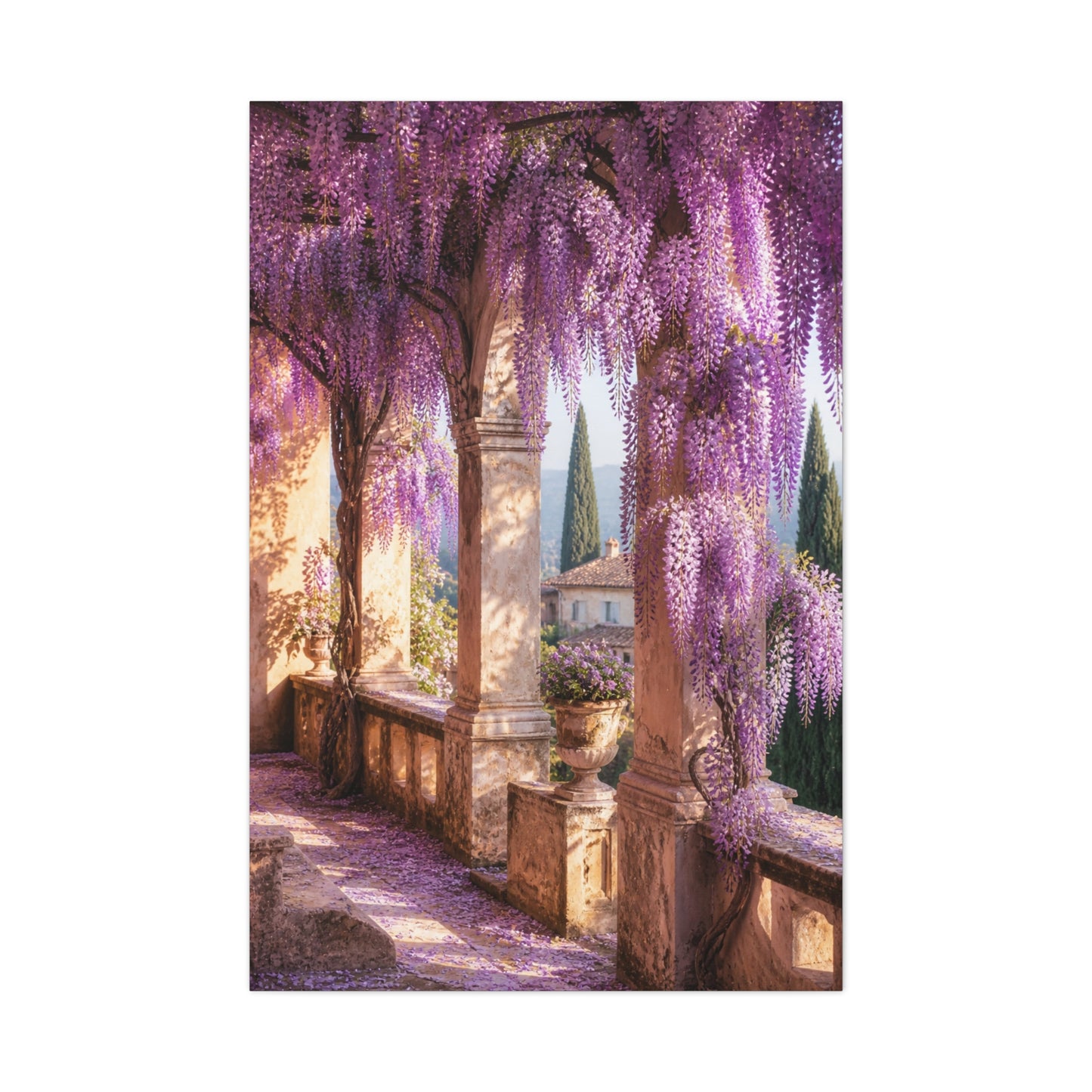 Cascading Wisteria Balcony Scene Wall Art & Canvas Print