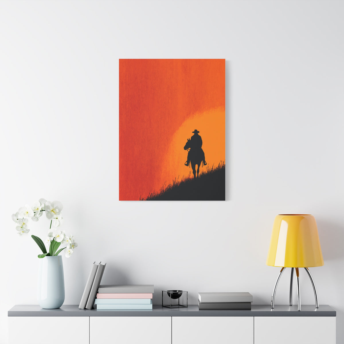 Cowboy Sunset Ridge Silhouette Wall Art & Canvas Print