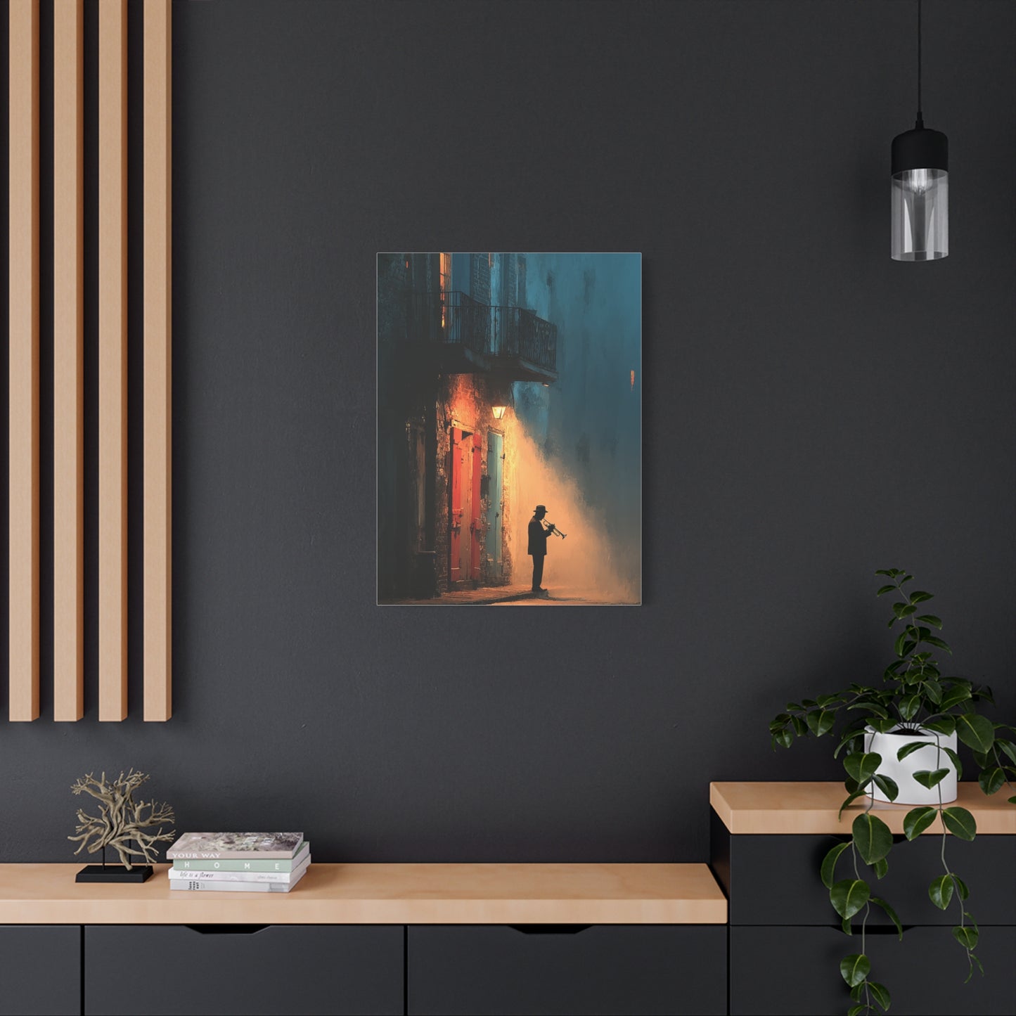 French Quarter Trumpet Silhouette Wall Art & Canvas Print