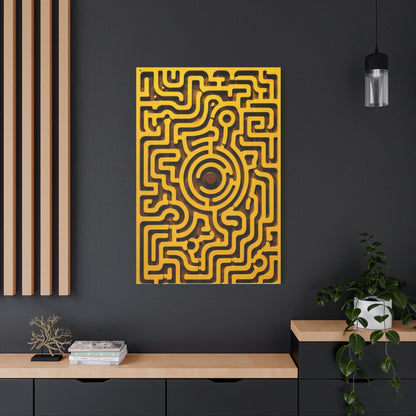 Circular Labyrinth Yellow Relief Design Wall Art & Canvas Print