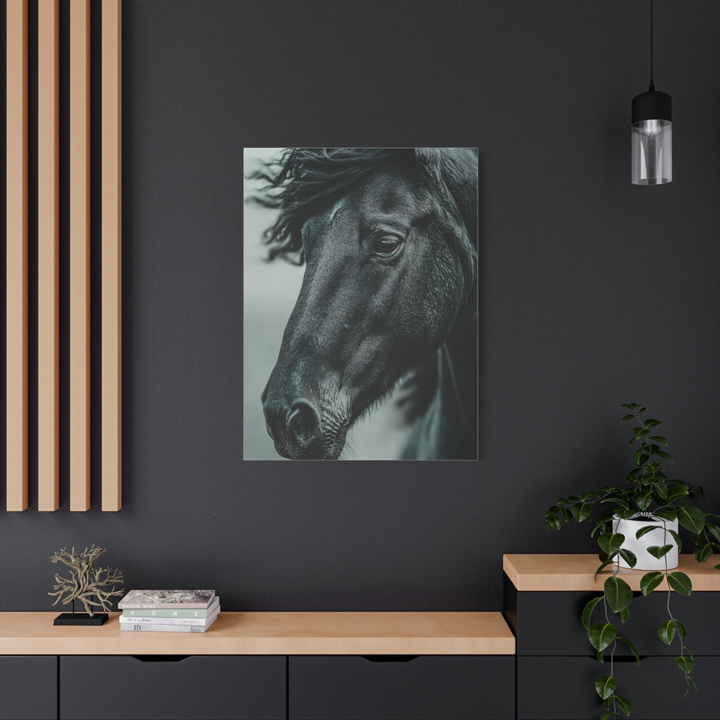 Black Stallion Close Portrait Wall Art & Canvas Print
