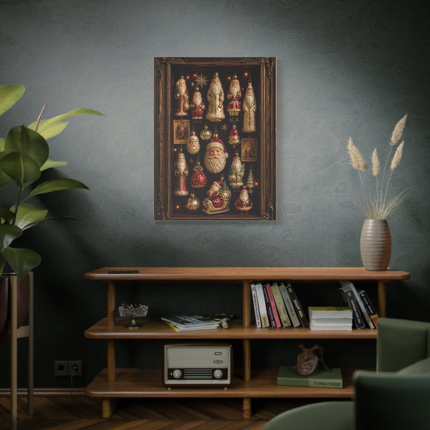Antique Glass Santa Ornament Shadowbox Wall Art & Canvas Print