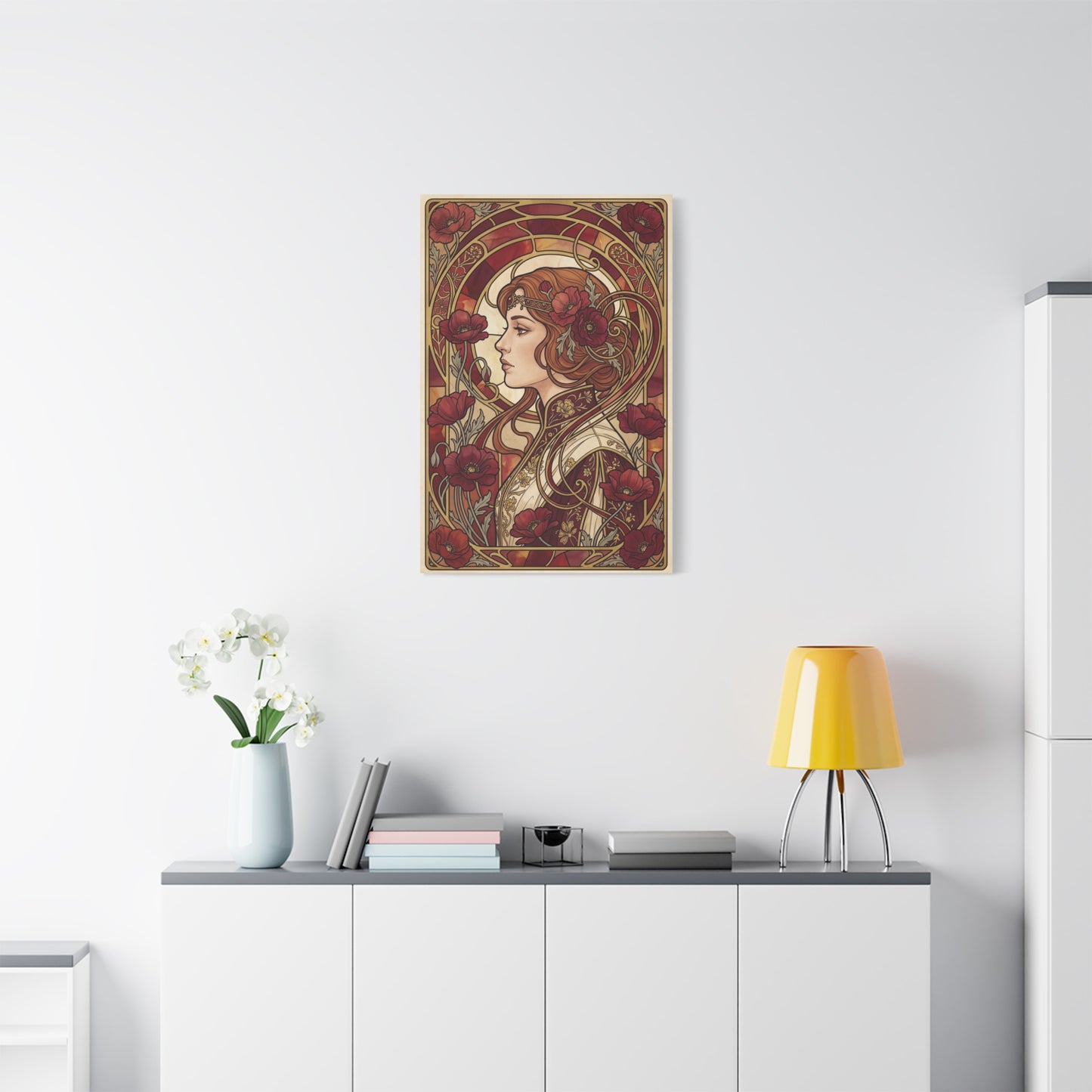Art Nouveau Red Poppy Muse Portrait Wall Art & Canvas Print