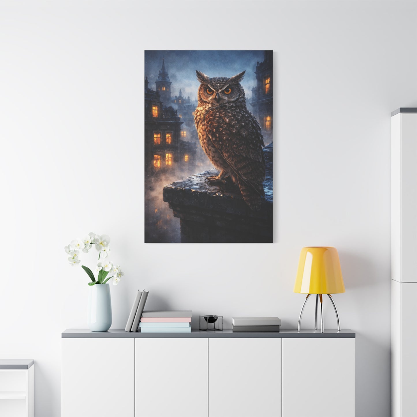Urban Nocturne Owl Rooftop Wall Art & Canvas Print