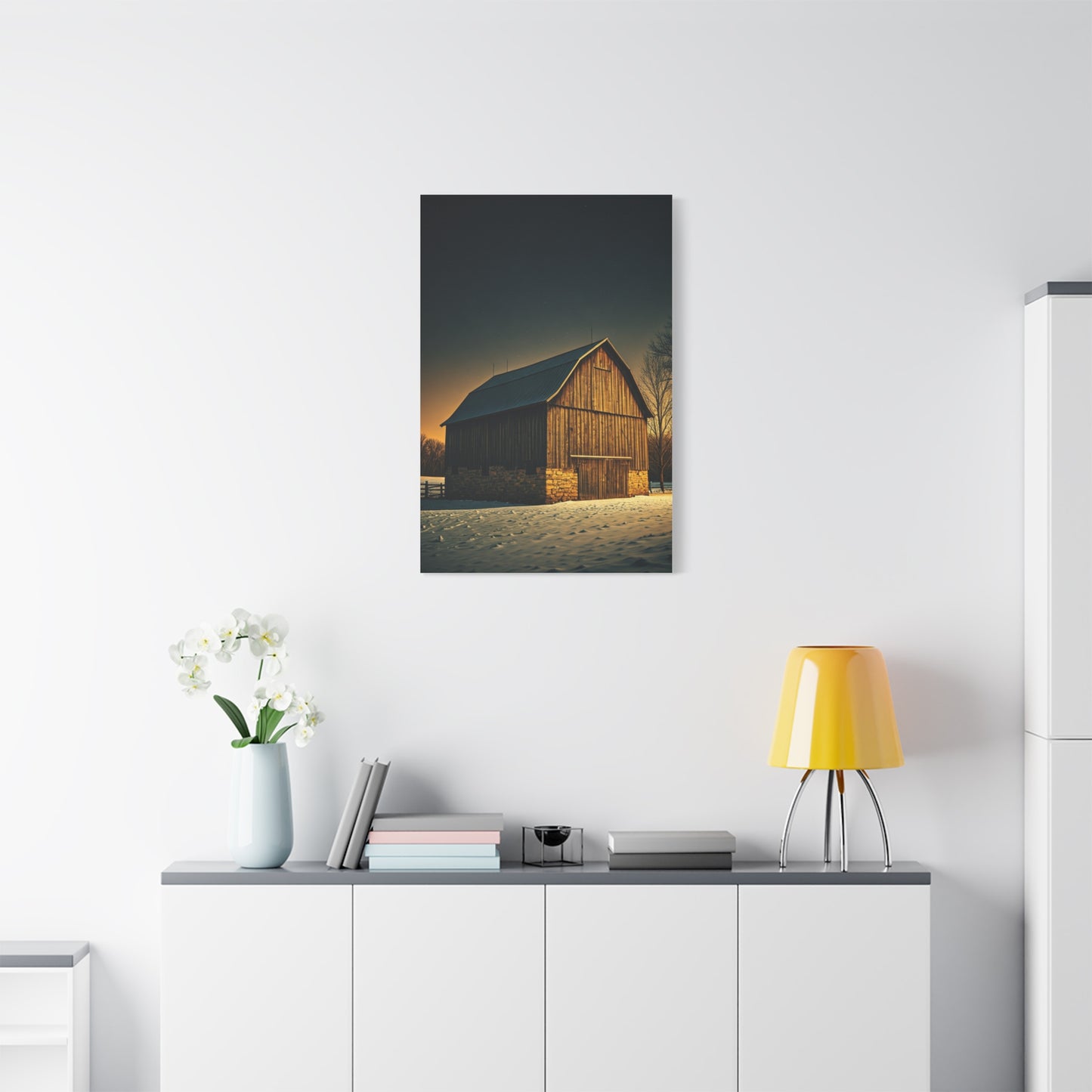 Winter Twilight Barn Landscape Wall Art & Canvas Prints