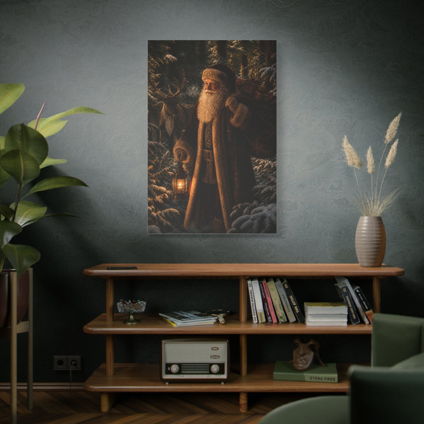 Woodland Lantern Santa Wall Art & Canvas Print