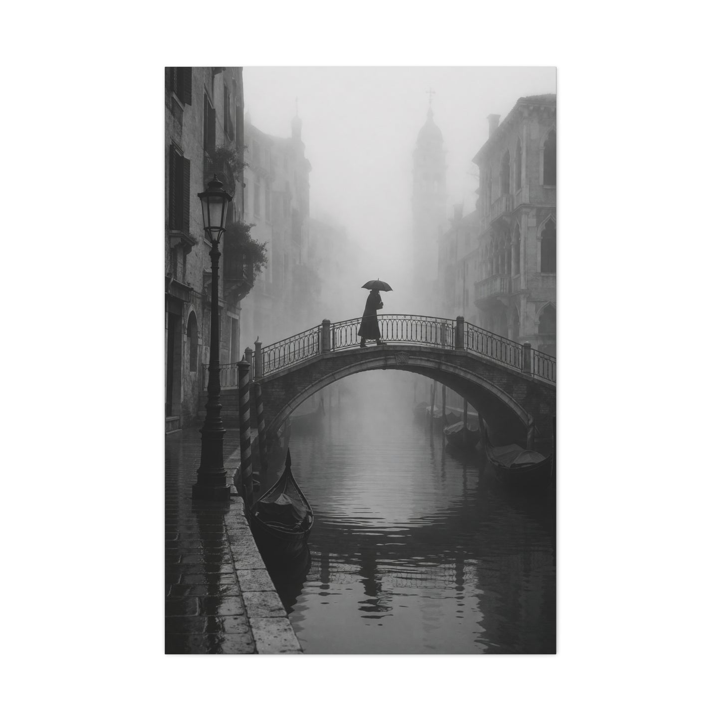 Venetian Bridge Fog Scene Wall Art & Canvas Print