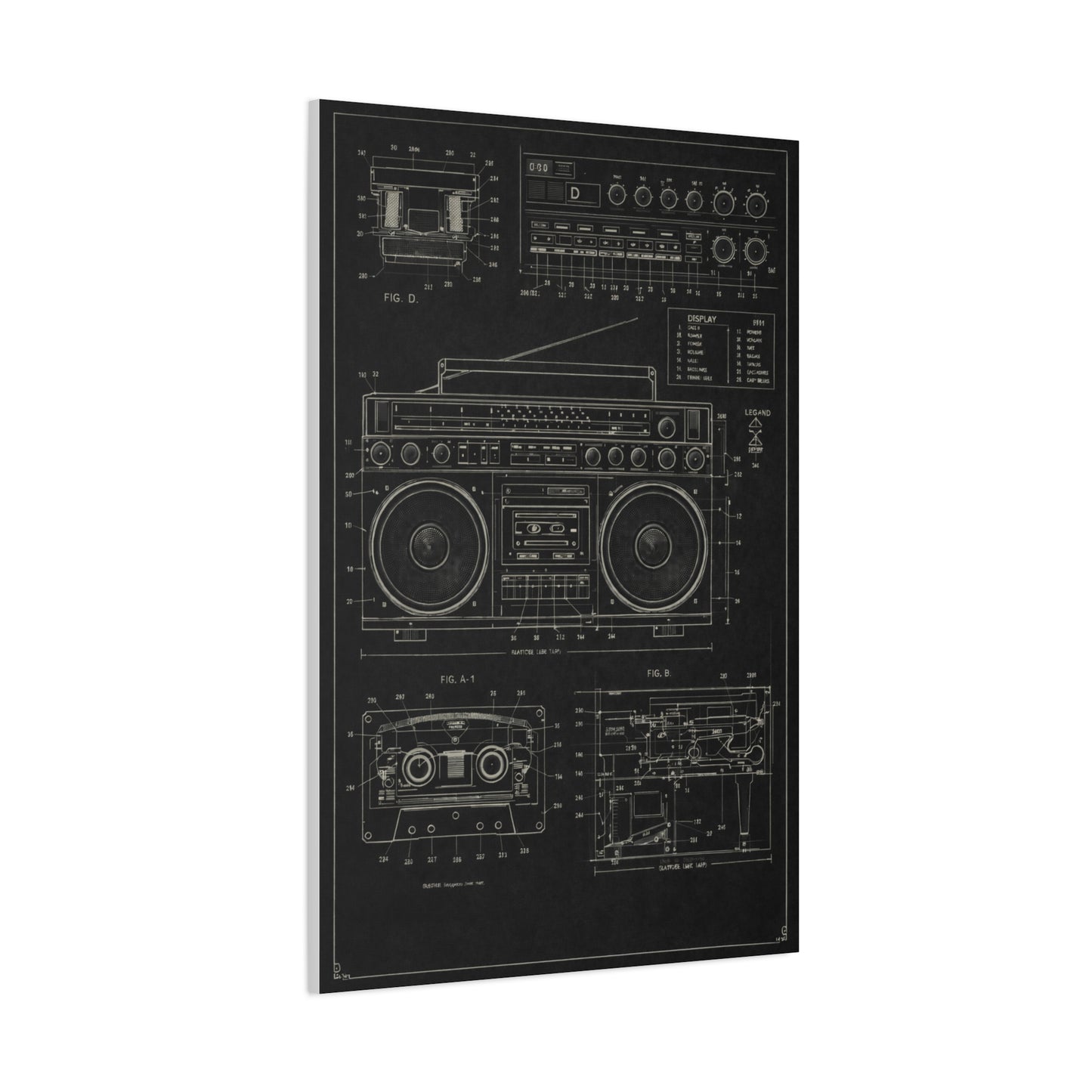 Vintage Boombox Blueprint Illustration Wall Art & Canvas Print