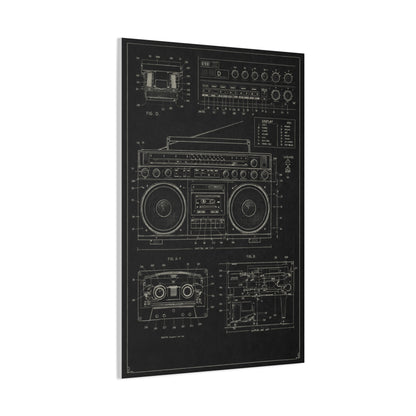 Vintage Boombox Blueprint Illustration Wall Art & Canvas Print