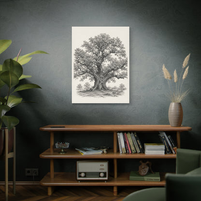 Detailed Engraved Oak Study Trees Wall Art & Canvas Print