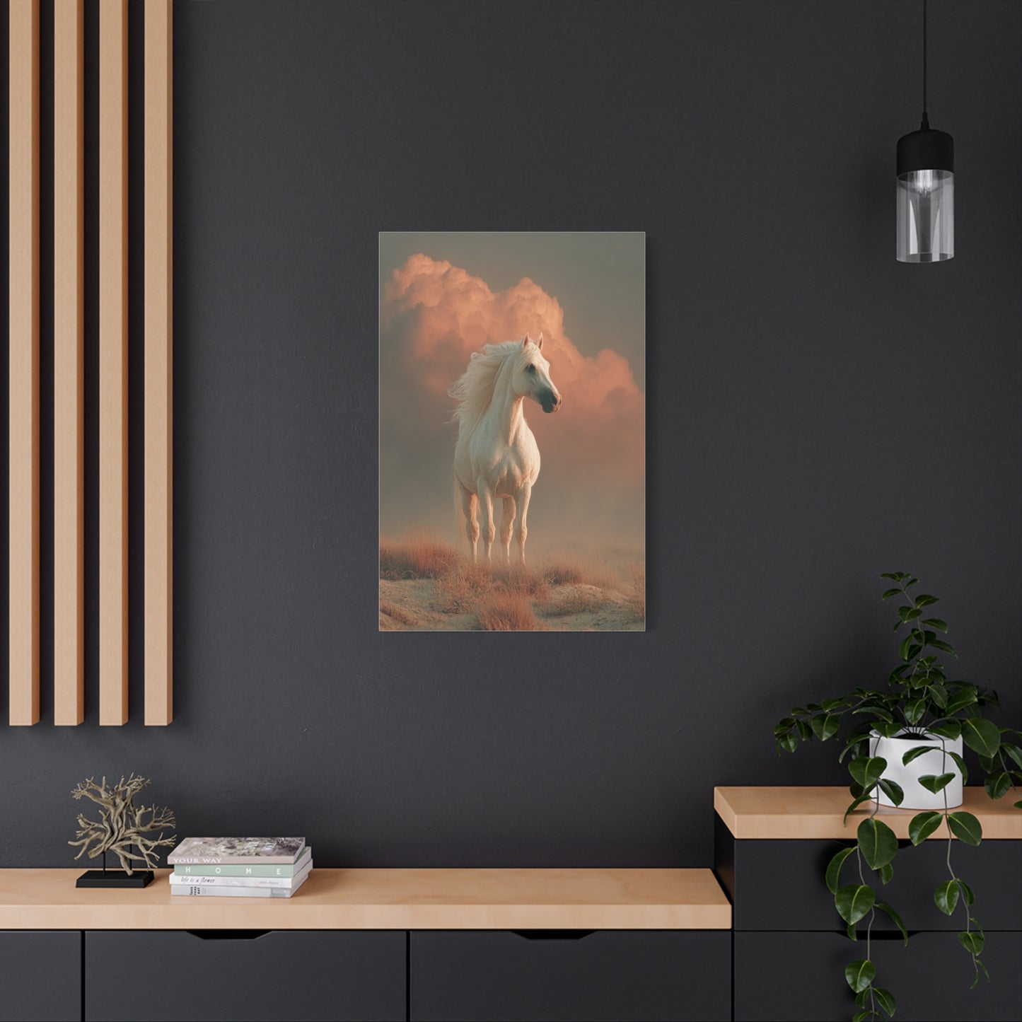 White Arabian Horse Golden Cloud Portrait Wall Art & Canvas Print