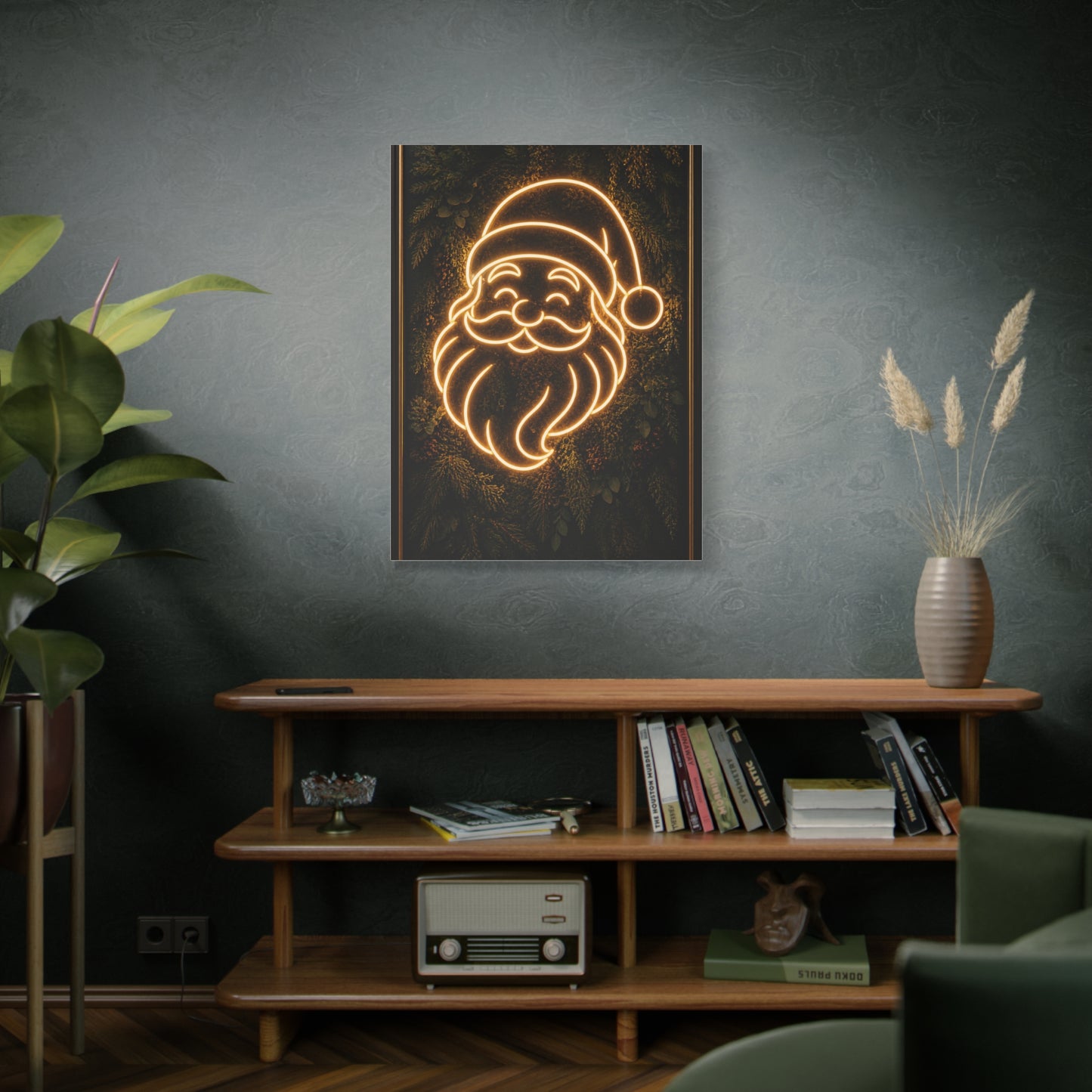Amber Neon Santa Botanical Wall Art & Canvas Print