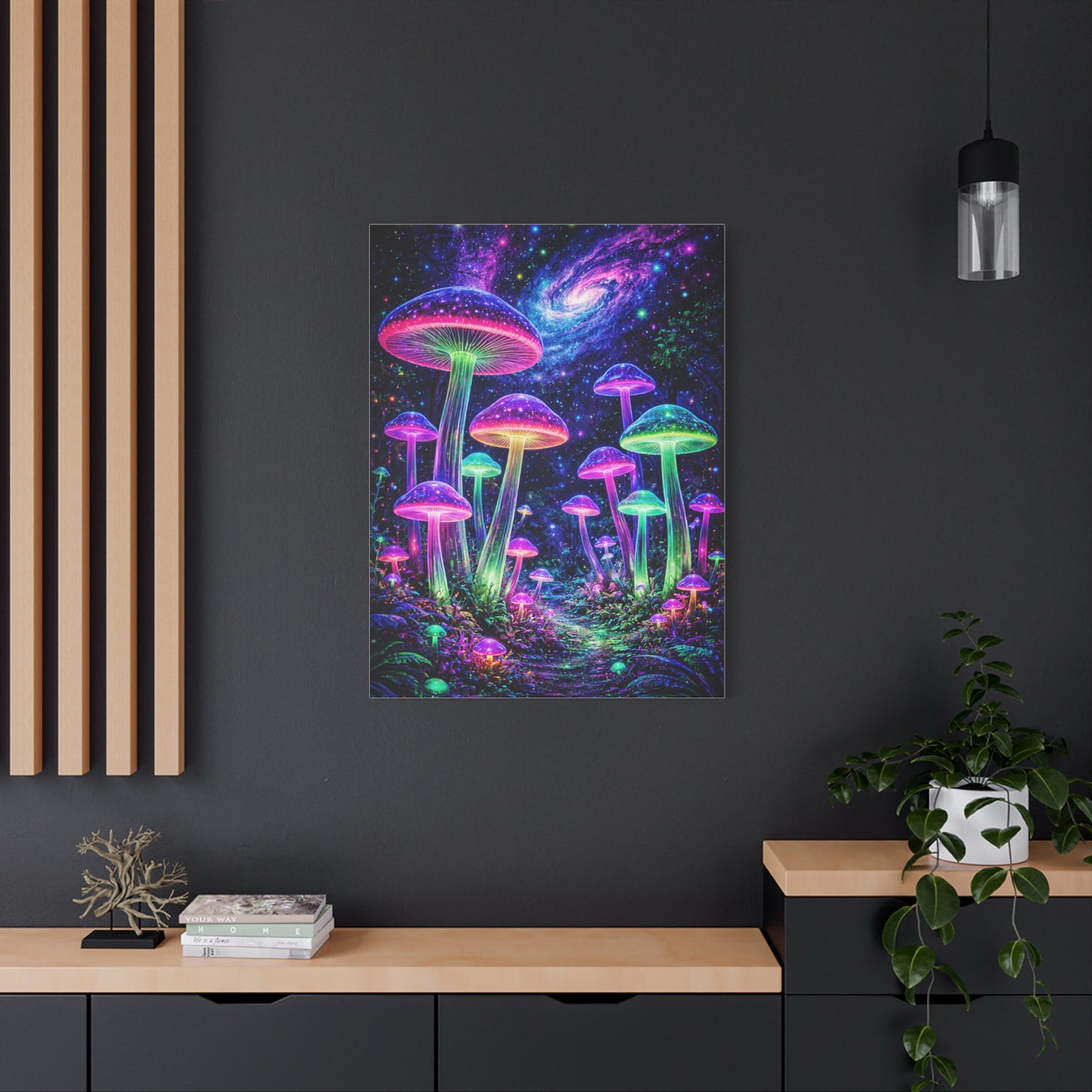 Glowing Giant Mushrooms in Midnight Forest Wall Art & Canvas Print