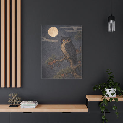Nocturnal Pine Branch Owl Illustration Wall Art & Canvas Print